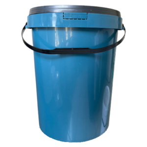 25L Blue bucket with a black handle and a black lid