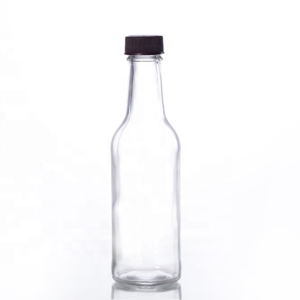 250ML Clear glass consol sauce bottle with a black screw cap