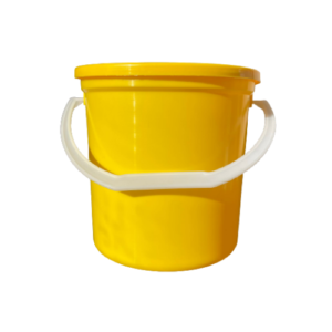 5L Yellow bucket with a white handle and a lid