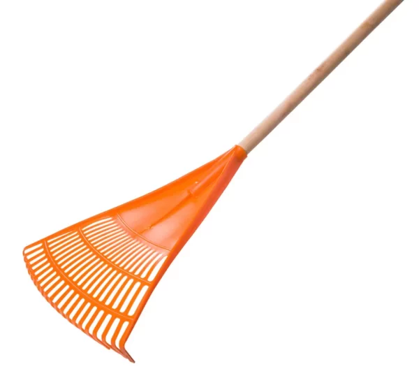 Plastic Orange Leaf Rake Wooden Handle