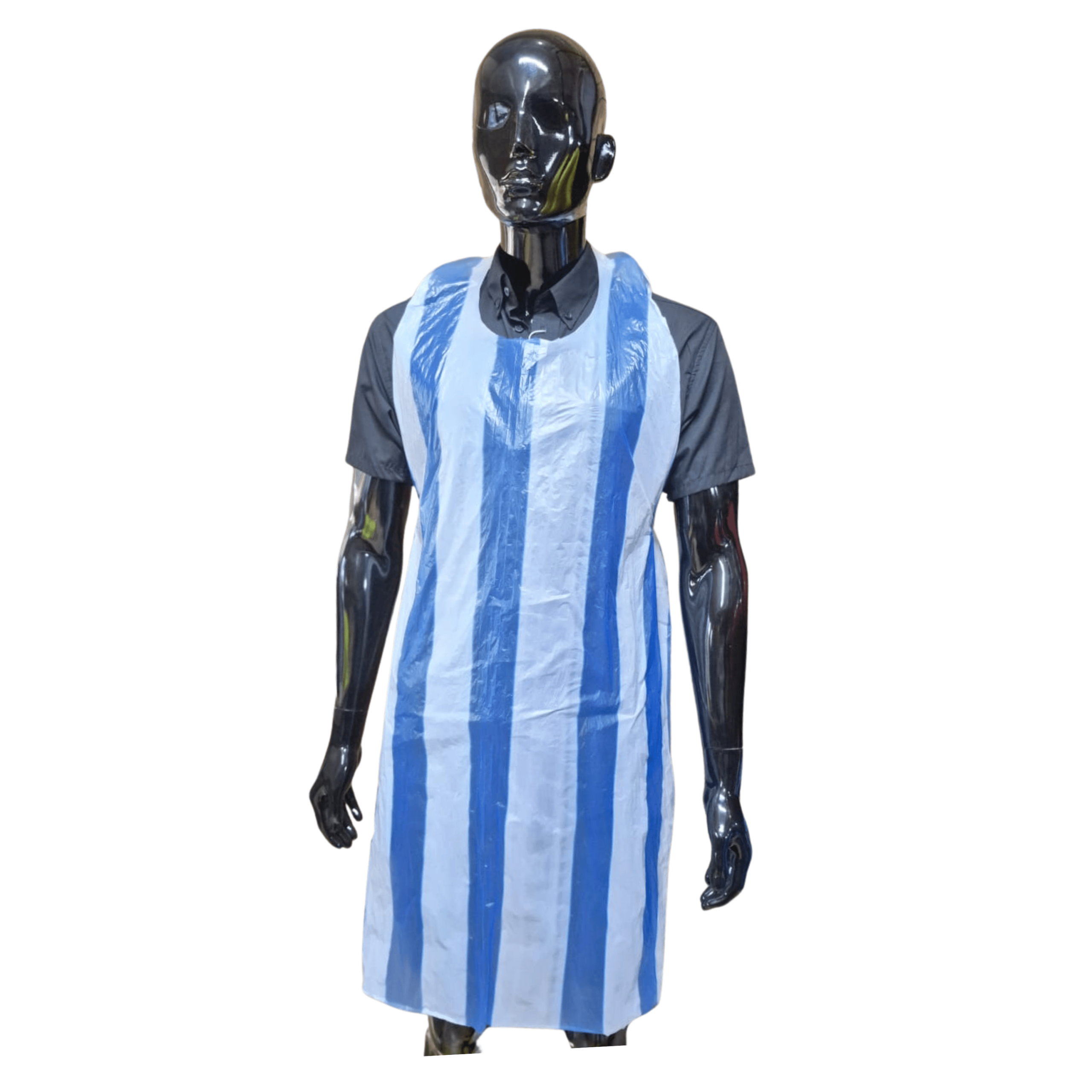 Disposable Plastic Aprons Blue and White Striped (100's) - Image 3