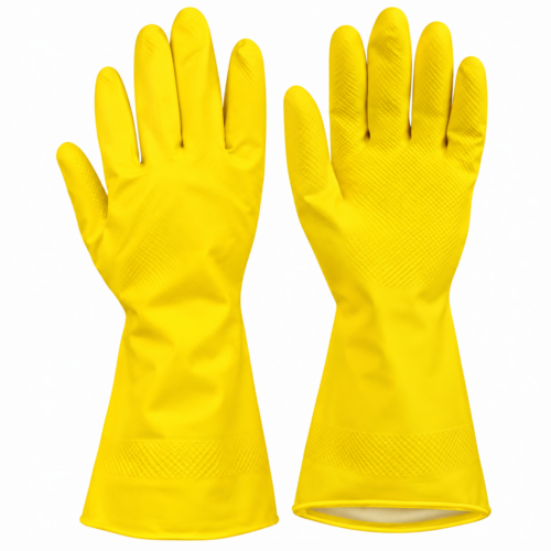 Yellow Rubber Household Cleaning Gloves