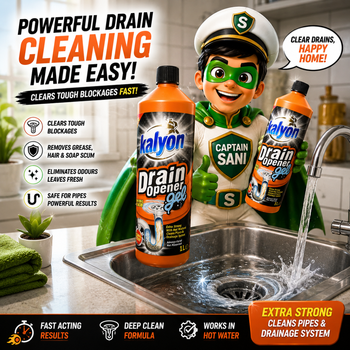 Drain Opener Gel 1L Kalyon | Quick Effect Drain Cleaner - Image 2