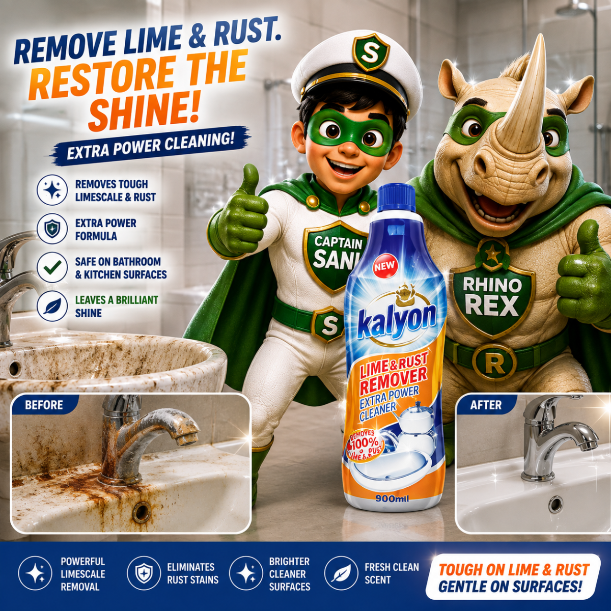 Lime & Rust Remover 900ml Kalyon | Extra Power Cleaner - Image 3