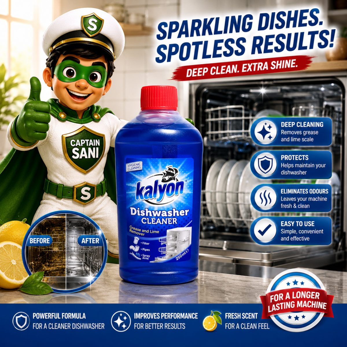 Dishwasher Cleaner 250ml Kalyon | Grease & Lime Remover - Image 4