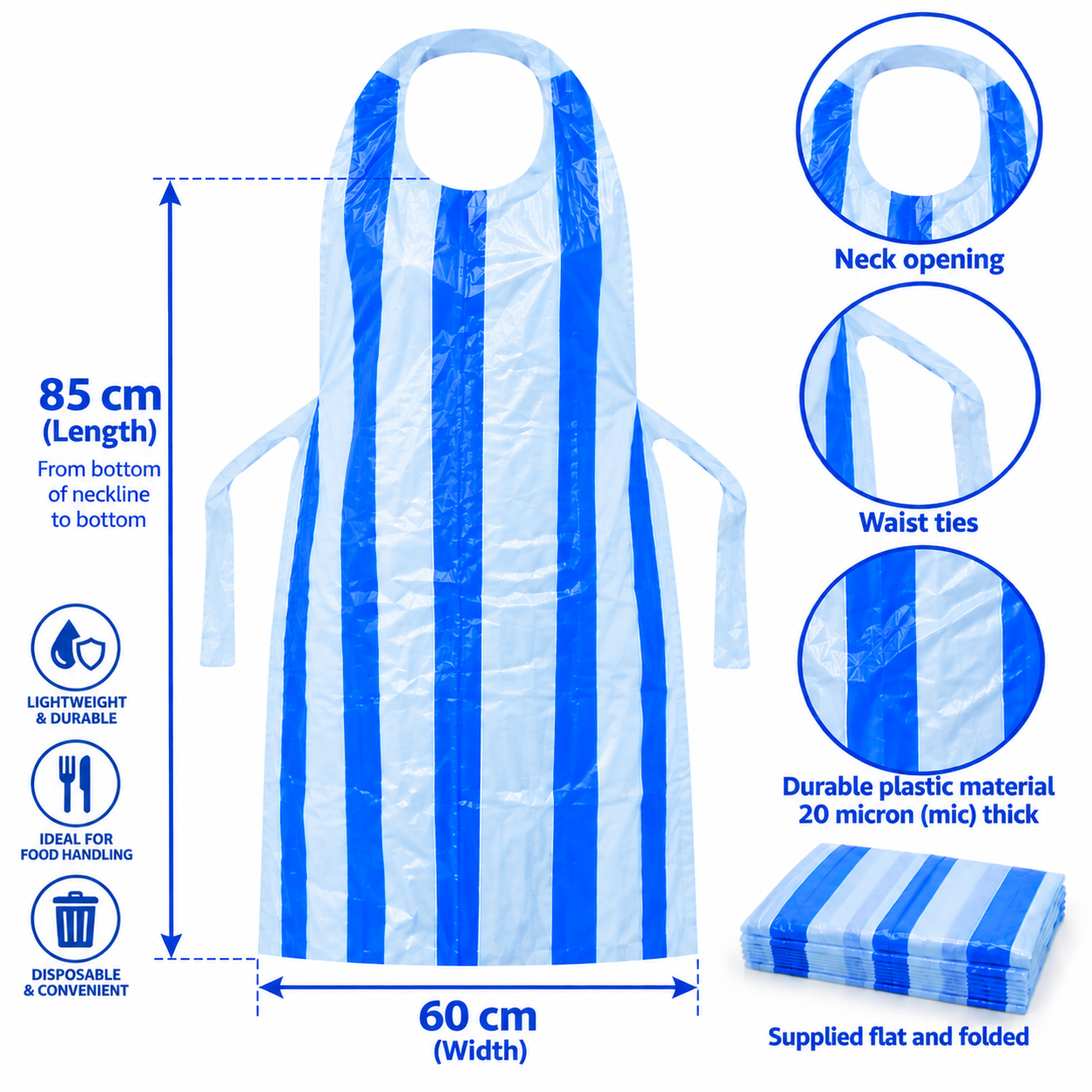 Disposable Plastic Aprons Blue and White Striped (100's) - Image 2