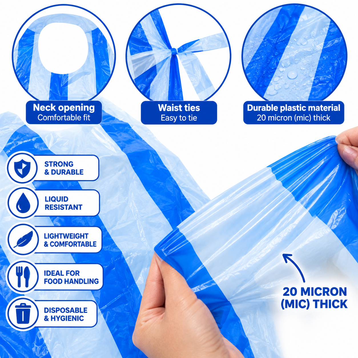 Disposable Plastic Aprons Blue and White Striped (100's) - Image 6