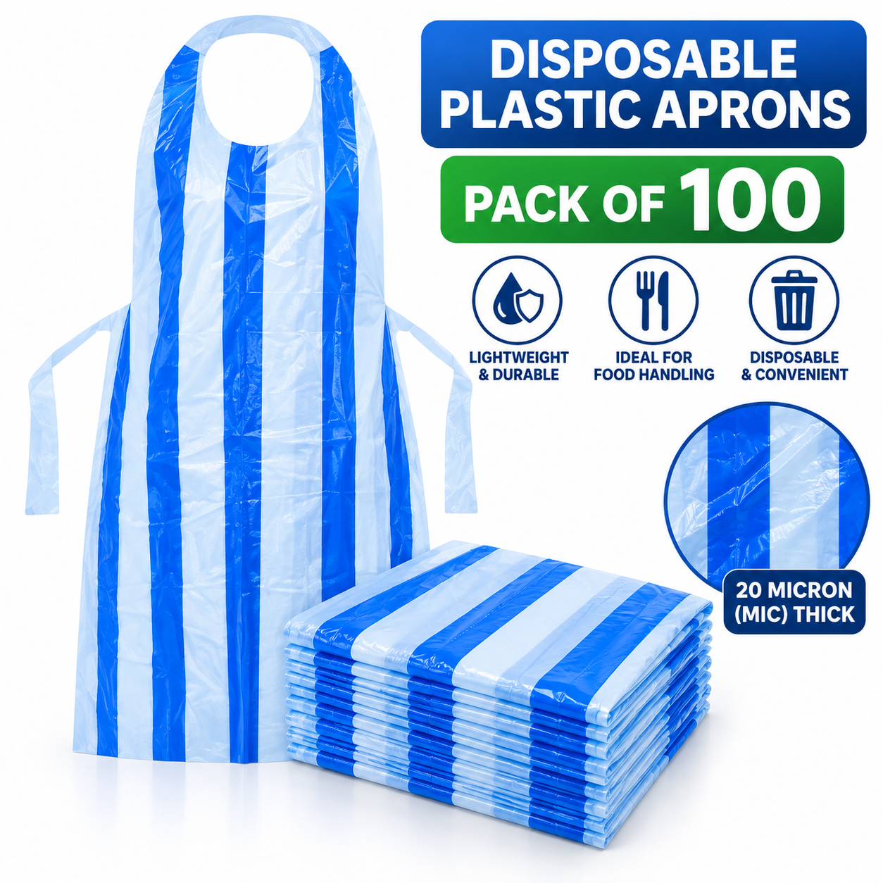 Disposable Plastic Aprons Blue and White Striped (100's) - Image 5