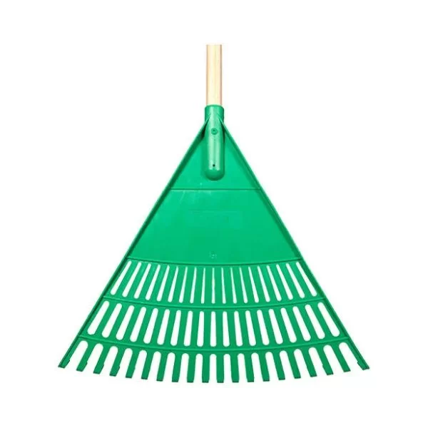 Plastic Green Leaf Rake Wooden Handle