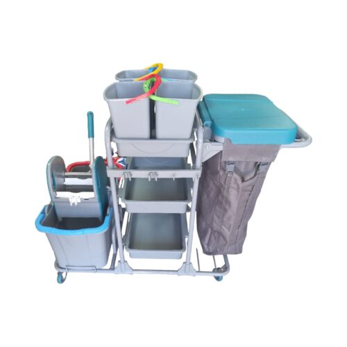 Commercial Janitorial Cleaning Trolley with Double Bucket & Wringer