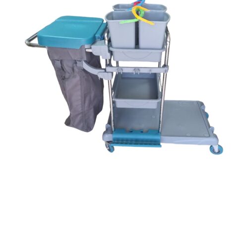 Heavy-Duty Janitorial Cleaning Trolley with Waste Bag & Storage
